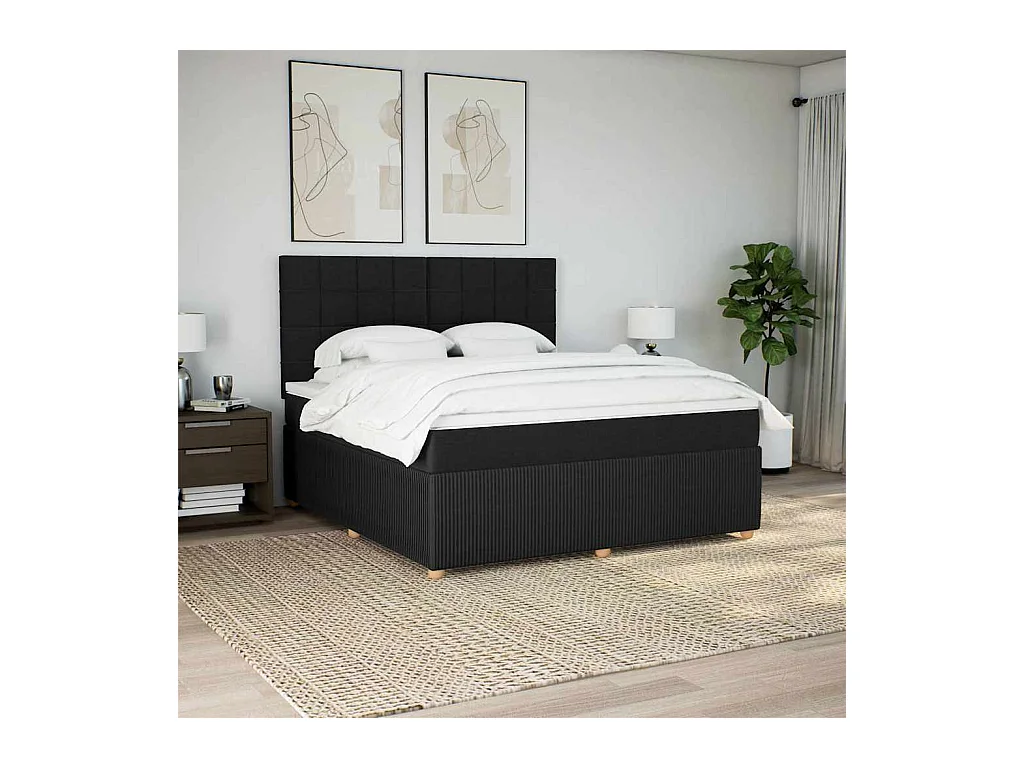 Sommier à lattes de lit avec matelas Noir 180x200 cm Tissu