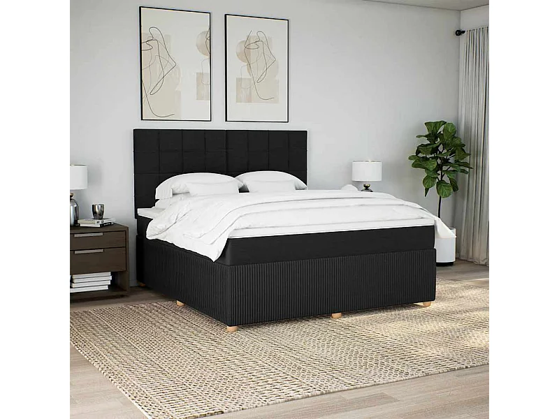 Cama box spring con colchón tela negro 180x200 cm