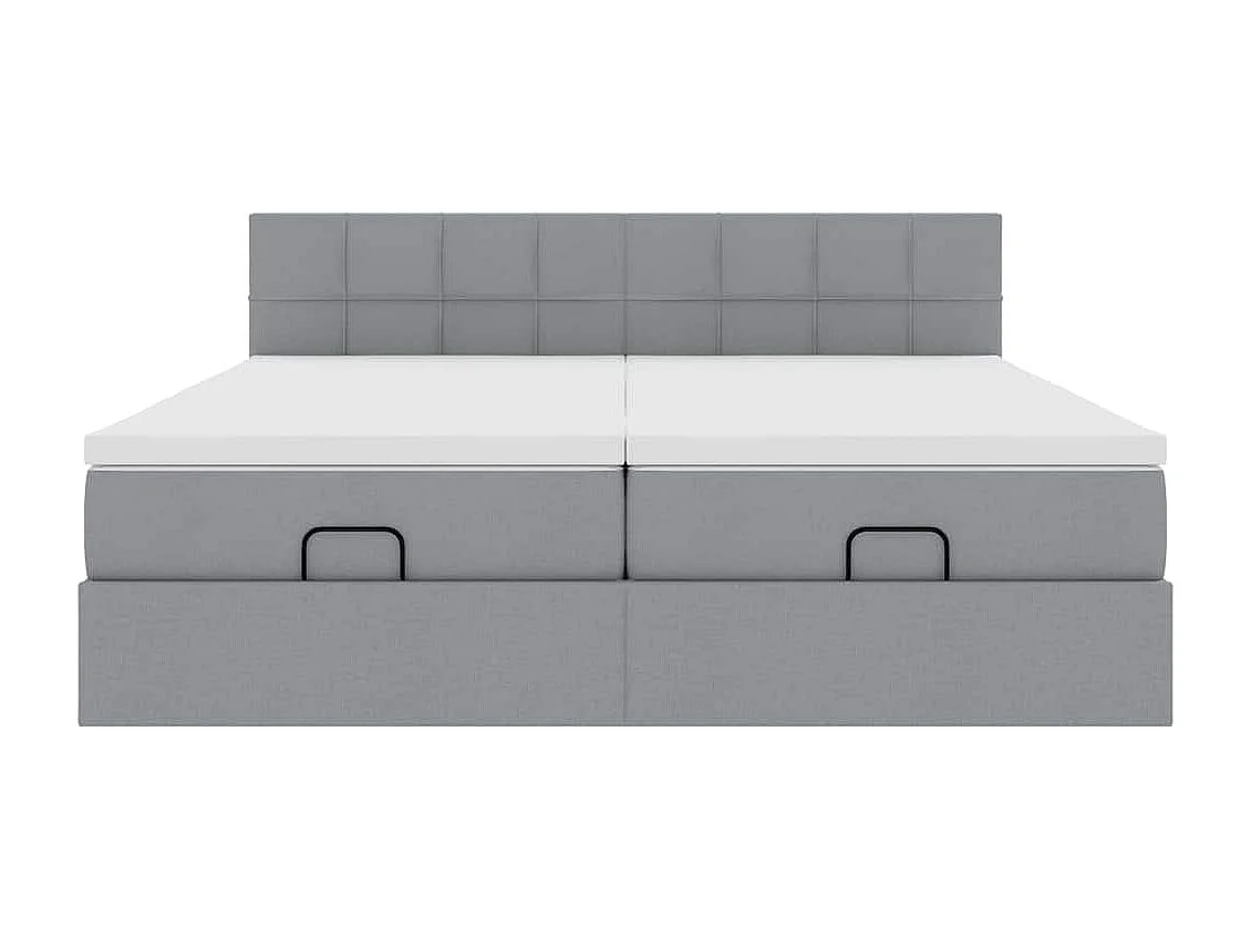 Estrutura de cama otomana com colchões tecido cinzento claro