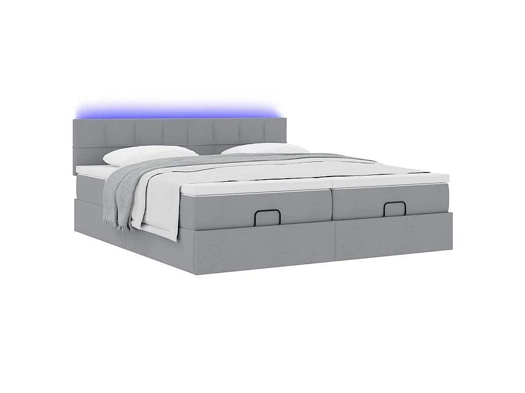 Ottoman bed met matrassen en LED's 180x200cm stof lichtgrijs