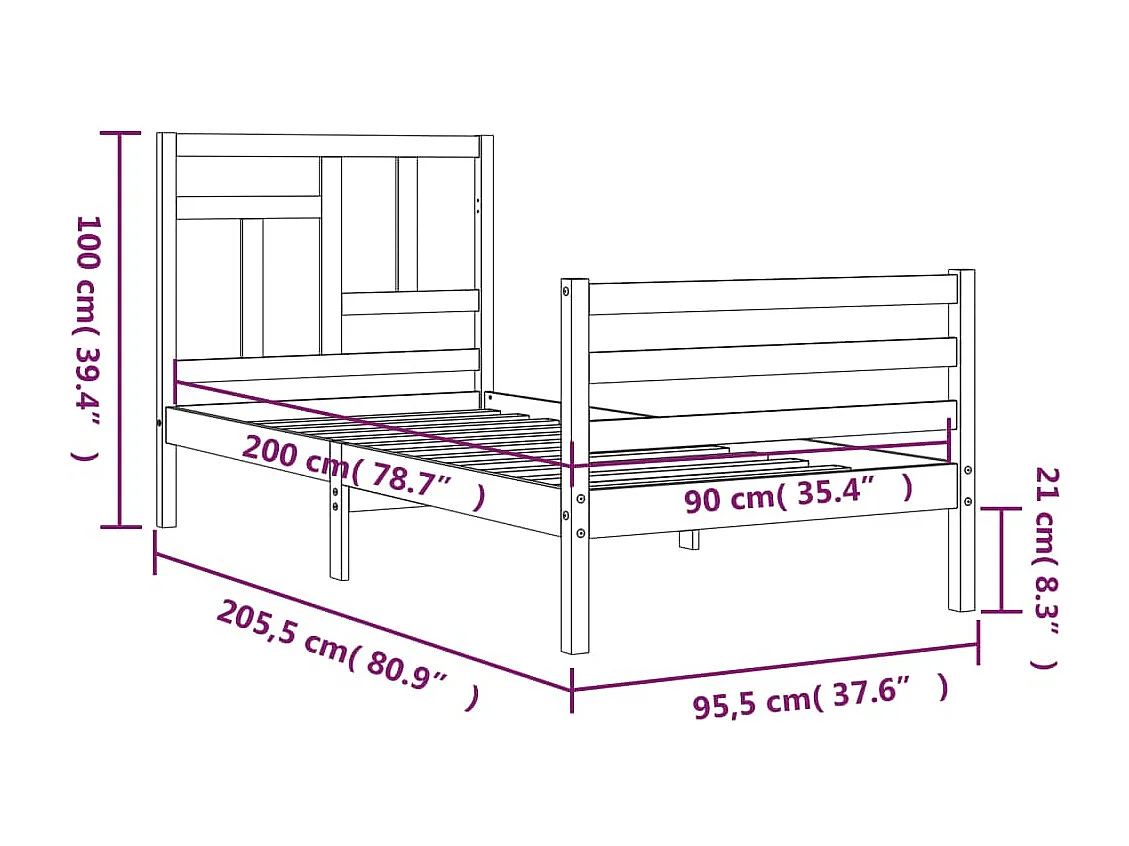 Massivholzbett mit Kopfteil 90x200 cm