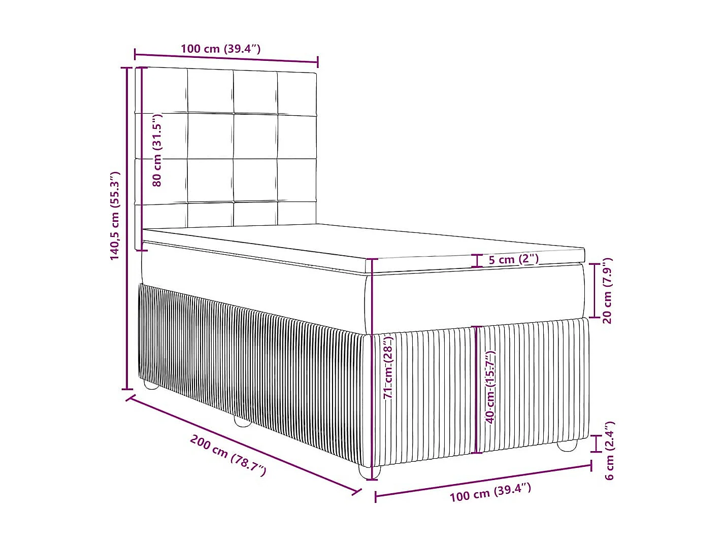 Sommier à lattes de lit avec matelas Taupe 100x200 cm Tissu