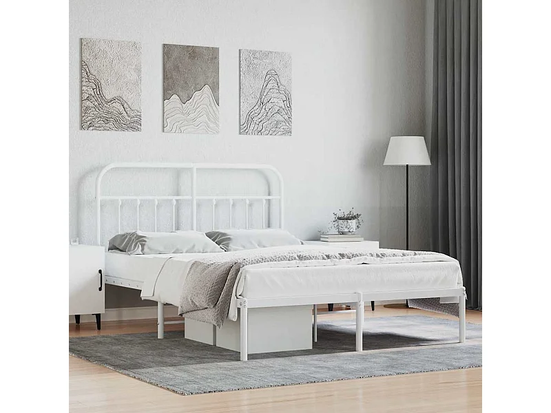 Cadre de lit métal sans matelas et tête de lit blanc 140x200 cm