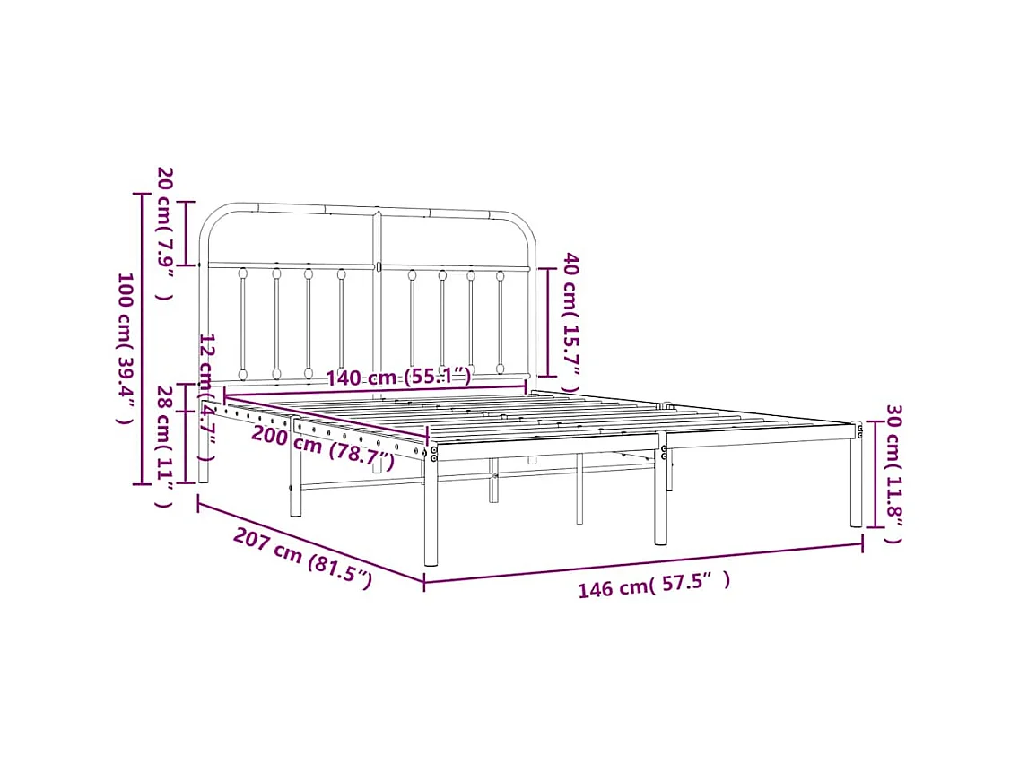Bettgestell mit Kopfteil Metall Weiß 140x200 cm