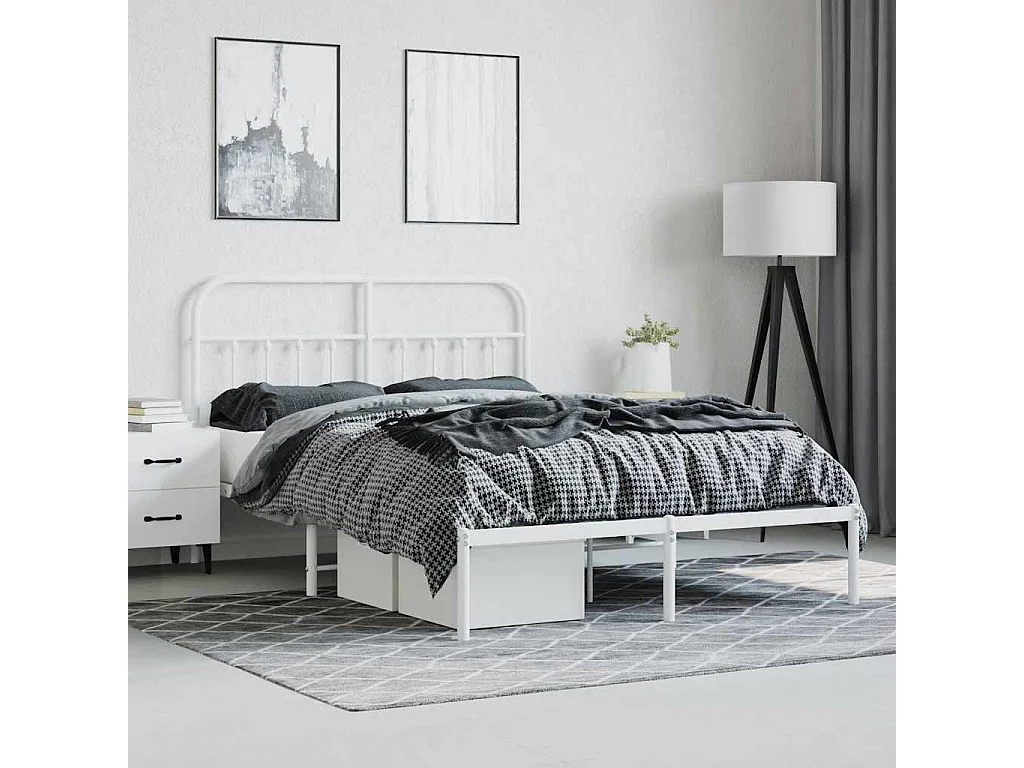 Cadre de lit métal sans matelas et tête de lit blanc 140x200 cm