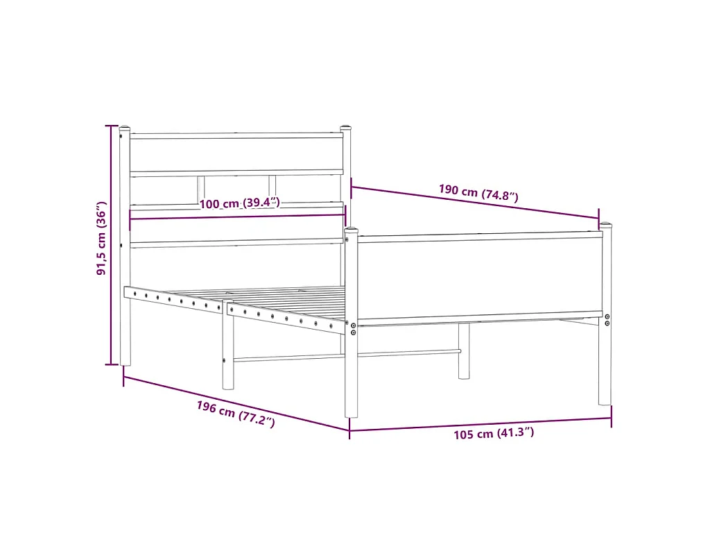 Estructura de cama sin colchón madera roble ahumado 100x190 cm