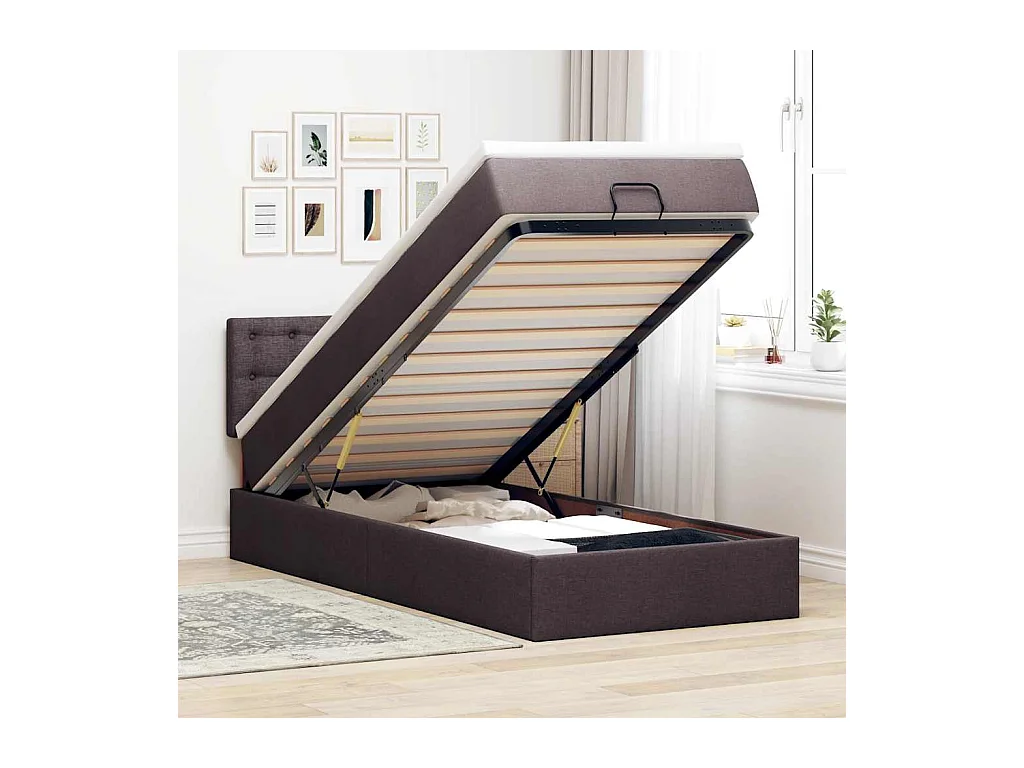 Ottoman-Bett mit Matratze Dunkelbraun 90x200 cm Stoff