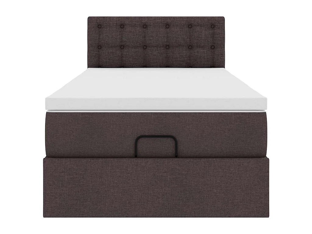 Lit ottoman avec matelas marron foncé 90x200 cm tissu