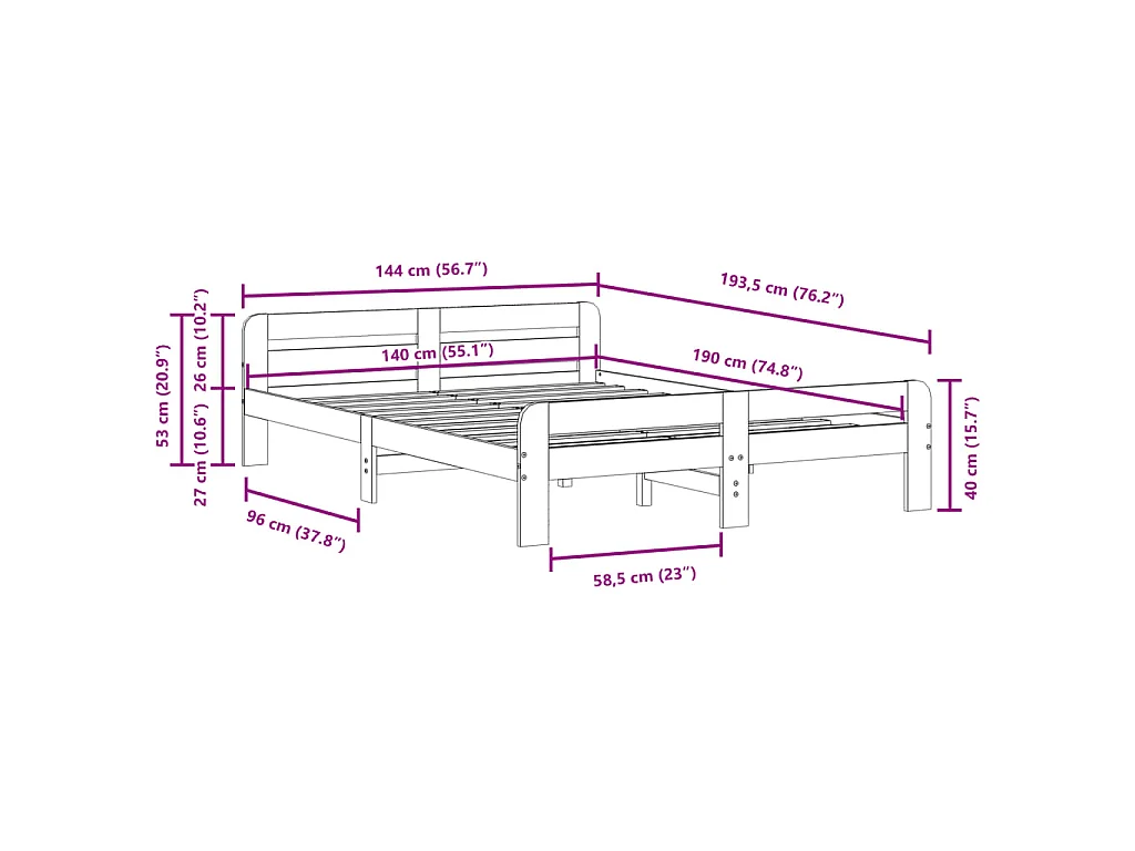 Bedframe zonder matras massief grenenhout wit 140x190 cm