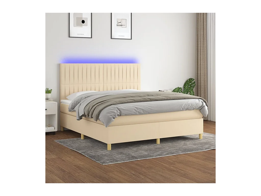 Sommier à lattes de lit et matelas et LED Crème 180x200cm Tissu