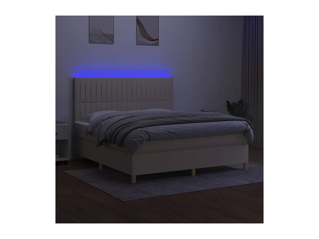Sommier à lattes de lit et matelas et LED Crème 180x200cm Tissu