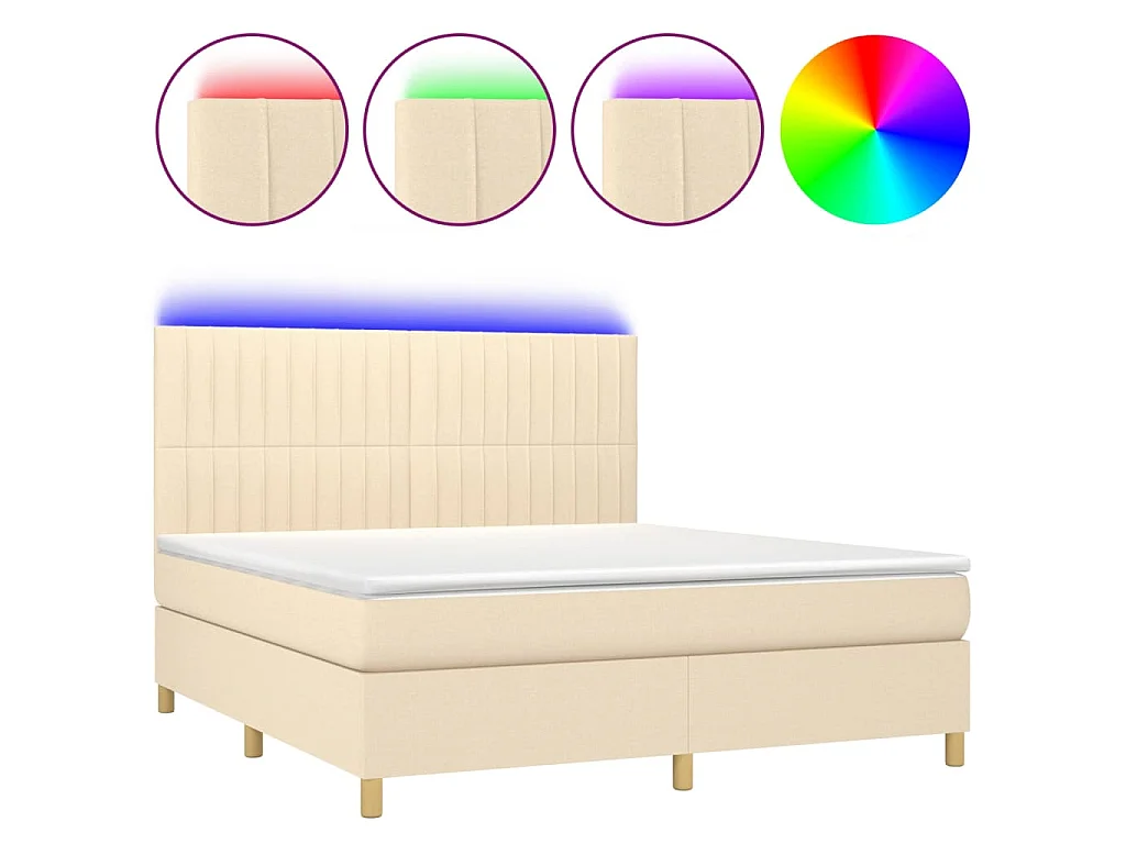 Sommier à lattes de lit et matelas et LED Crème 180x200cm Tissu