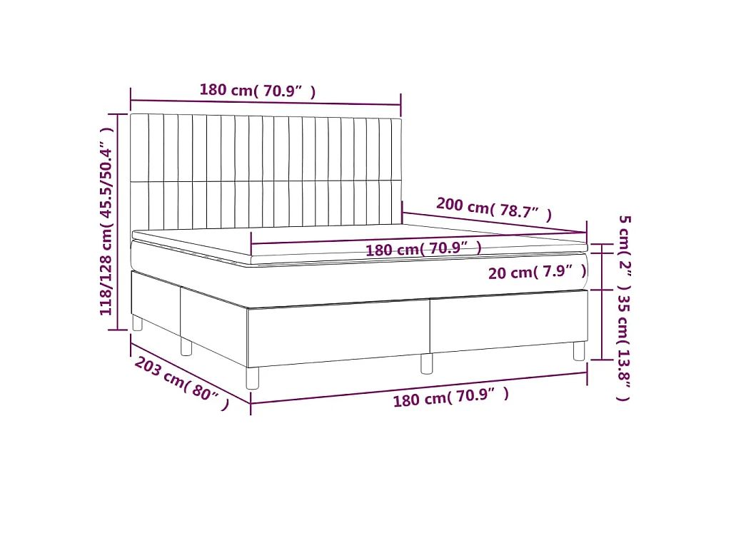 Sommier à lattes de lit et matelas et LED Crème 180x200cm Tissu
