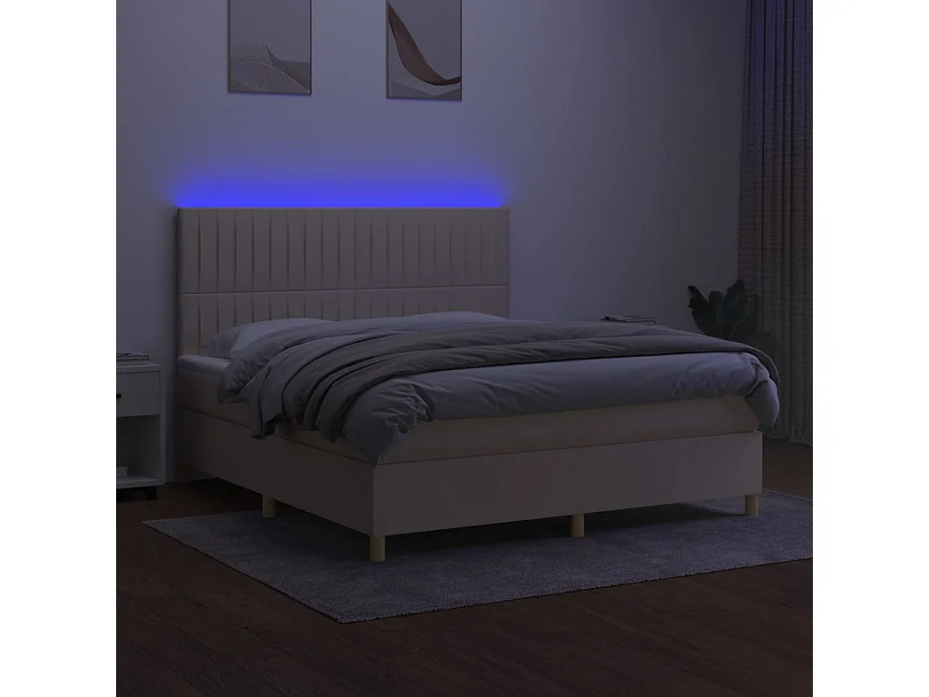 Sommier à lattes de lit et matelas et LED Crème 180x200cm Tissu