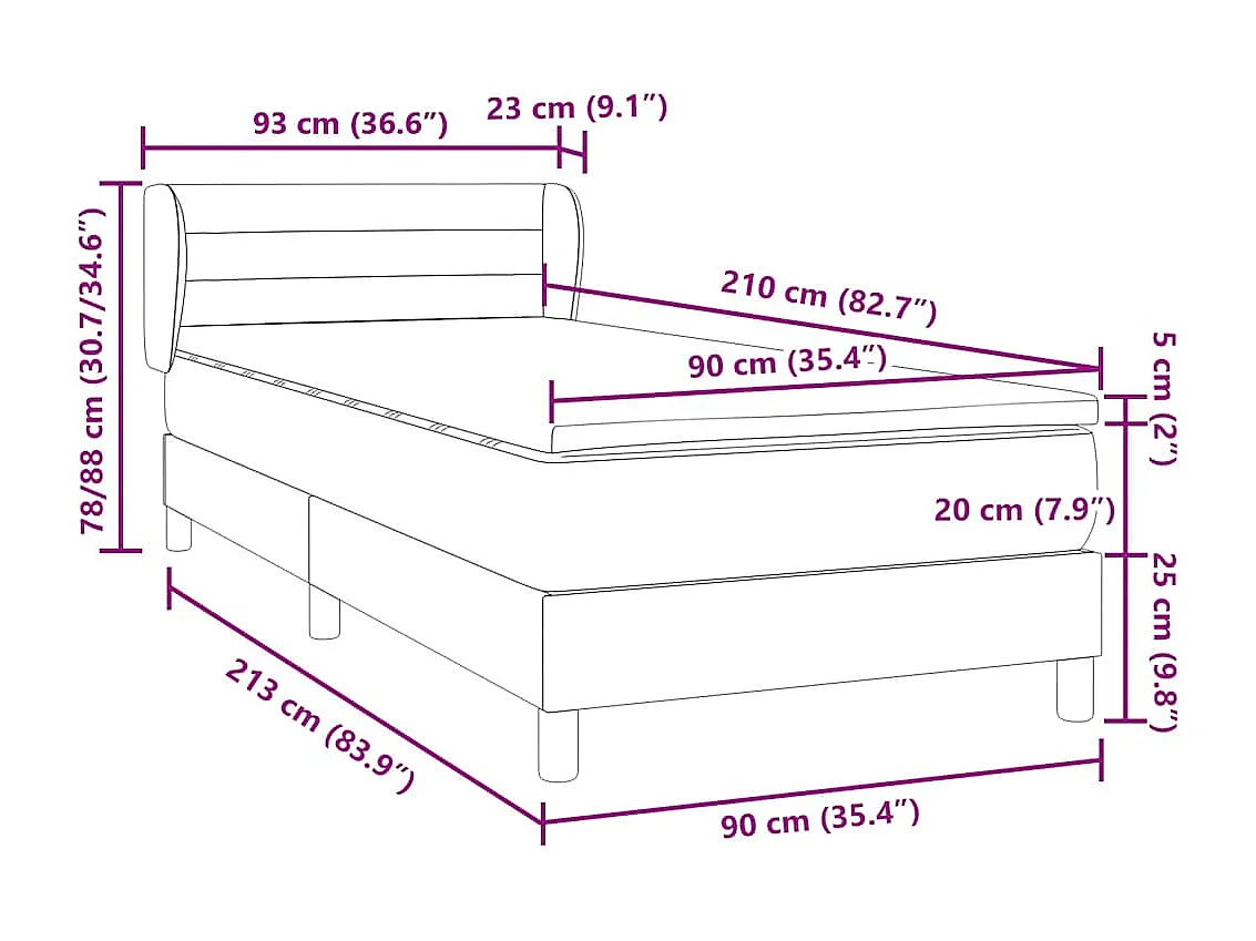 Boxspringbett mit Matratze Dunkelblau 90x210 cm Samt