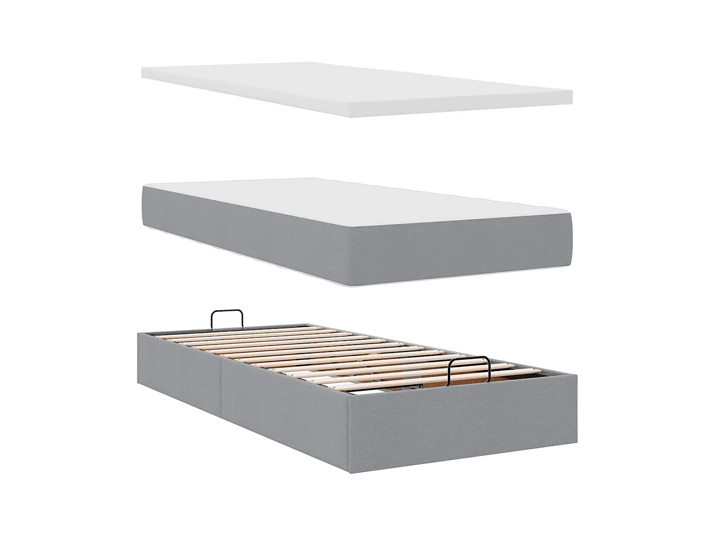 Cadre de lit ottoman et matelas gris clair 160x200cm tissu