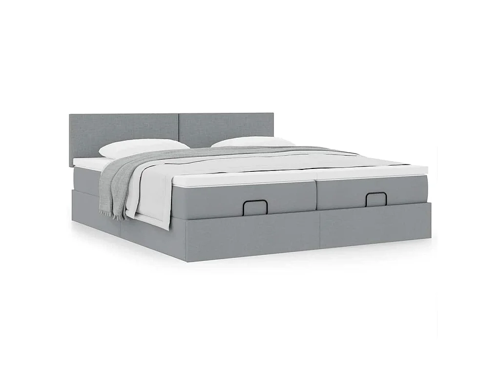 Ottoman-Bett mit Matratzen Hellgrau 160x200 cm Stoff