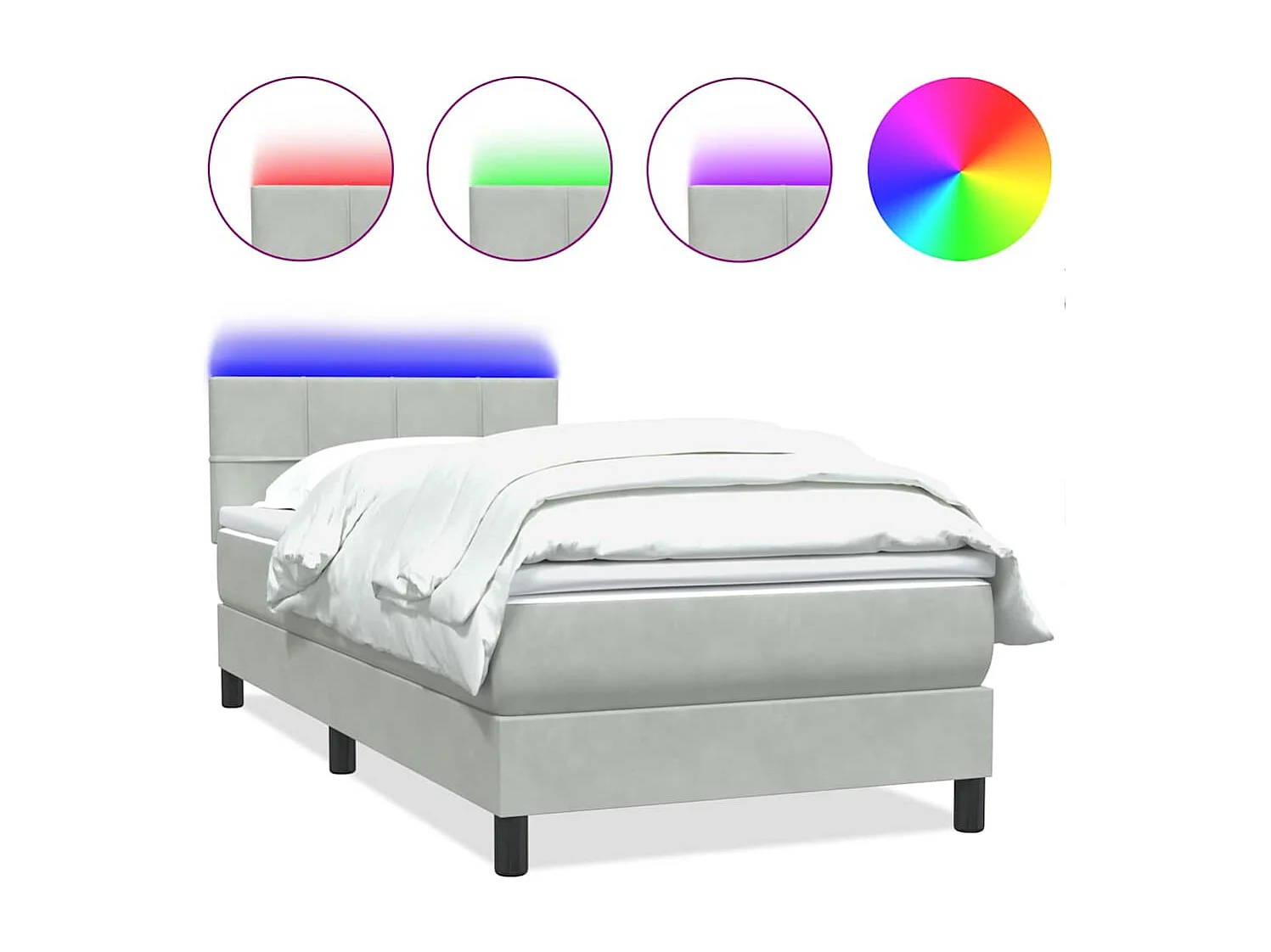 Letto a Molle con Materasso e LED grigio chiaro 90x210 cm Velluto