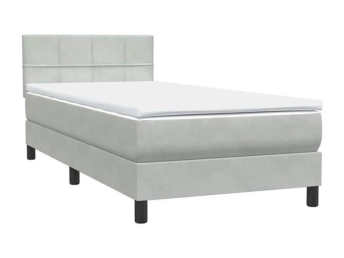 Letto a Molle con Materasso e LED grigio chiaro 90x210 cm Velluto