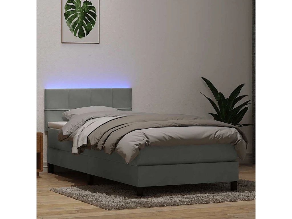 Boxspring met matras en LED fluweel lichtgrijs 90x210 cm