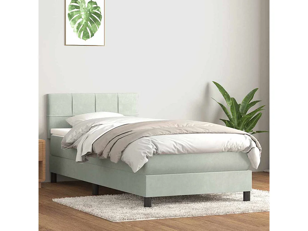 Boxspring met matras en LED fluweel lichtgrijs 90x210 cm