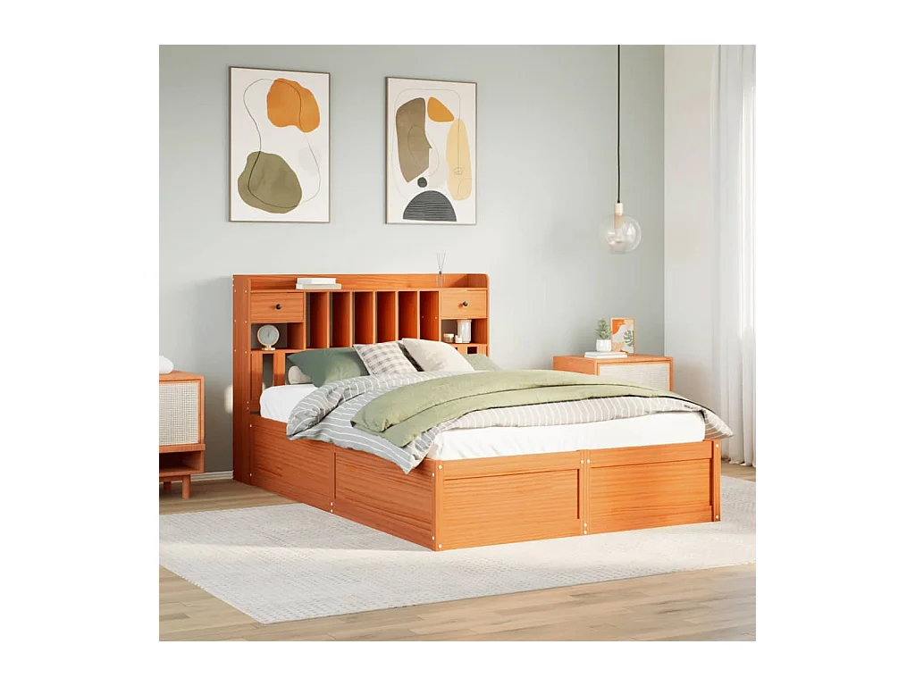 Cadre de lit sans matelas cire marron 160x200cm bois pin massif