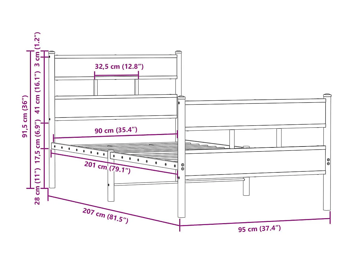 Bedframe met hoofdbord en voetbord zonder matras 90x200 cm