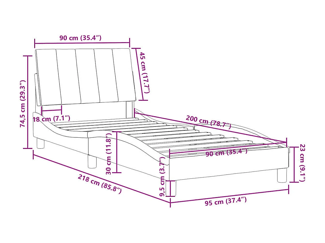 Cadre de lit sans matelas Hanko rose 90x200 cm velours