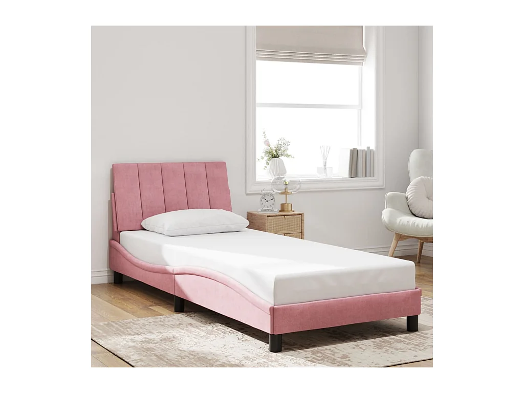 Estrutura de cama c/ cabeceira 90x200 cm veludo rosa