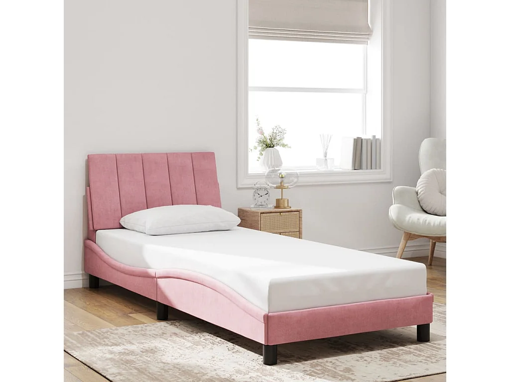 Bedframe zonder matras "Hanko" fluweel roze 90x200 cm