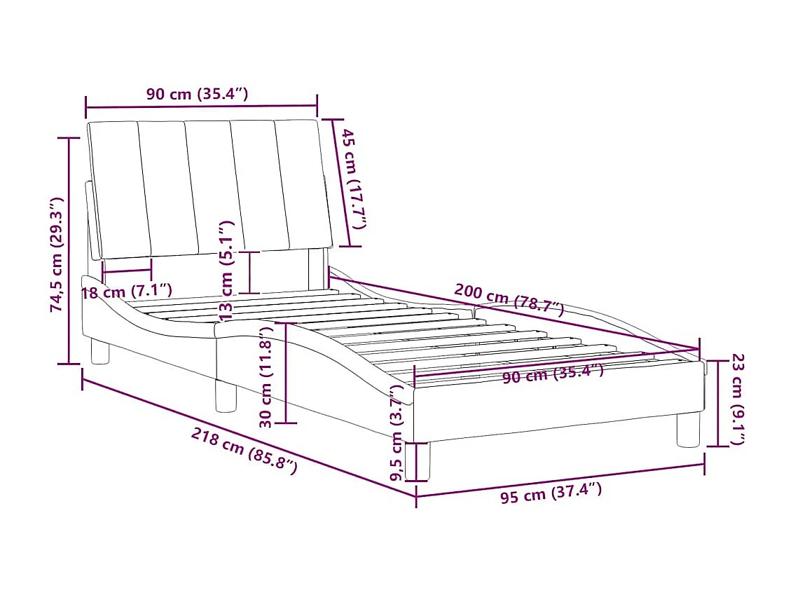 Cadre de lit sans matelas Hanko rose 90x200 cm velours