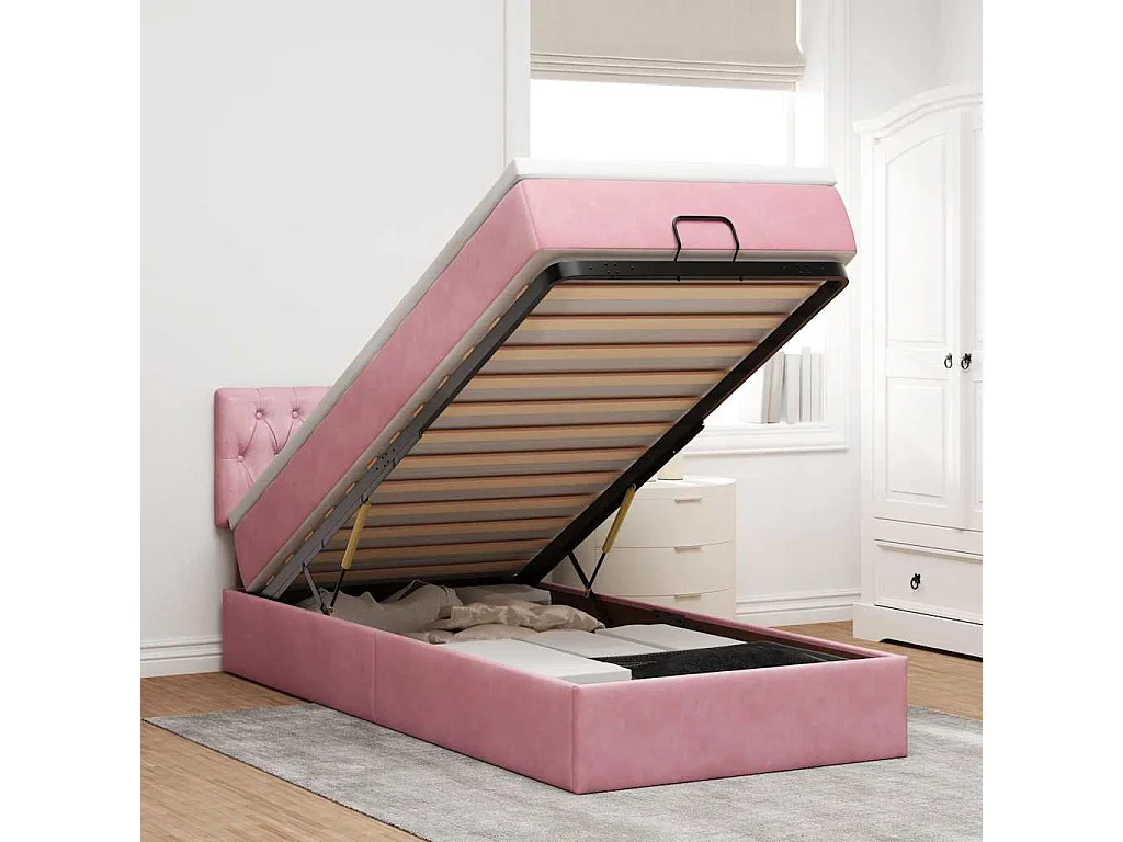 Ottoman bed met matras 100x200 cm fluweel roze