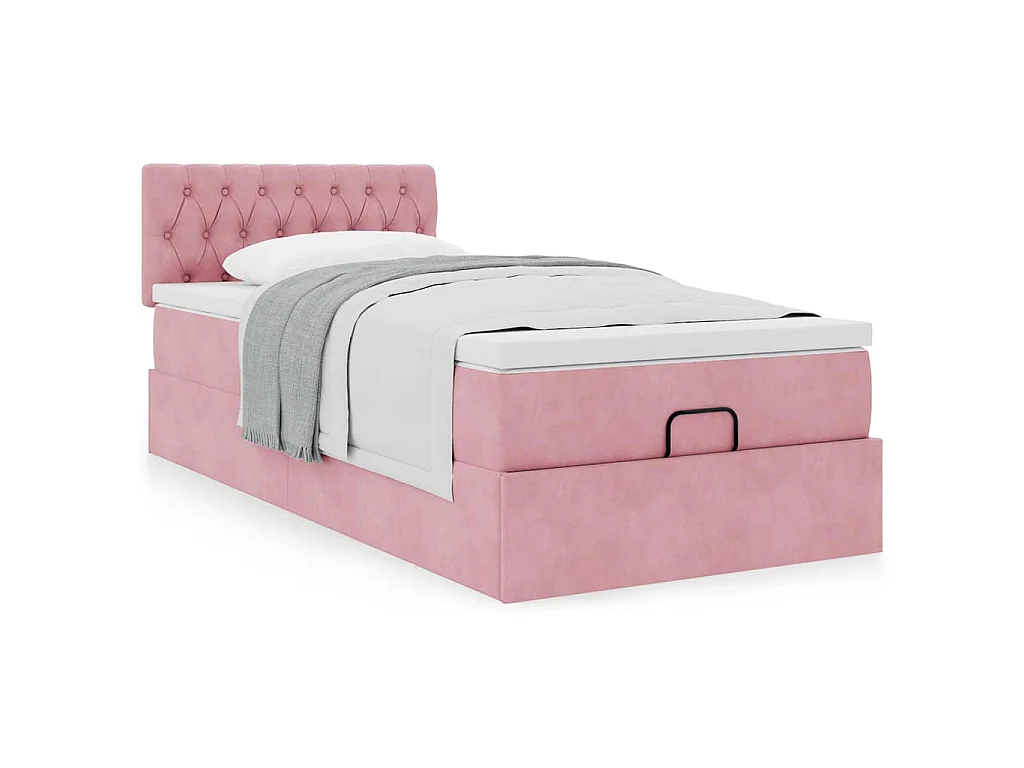 Ottoman bed met matras 100x200 cm fluweel roze