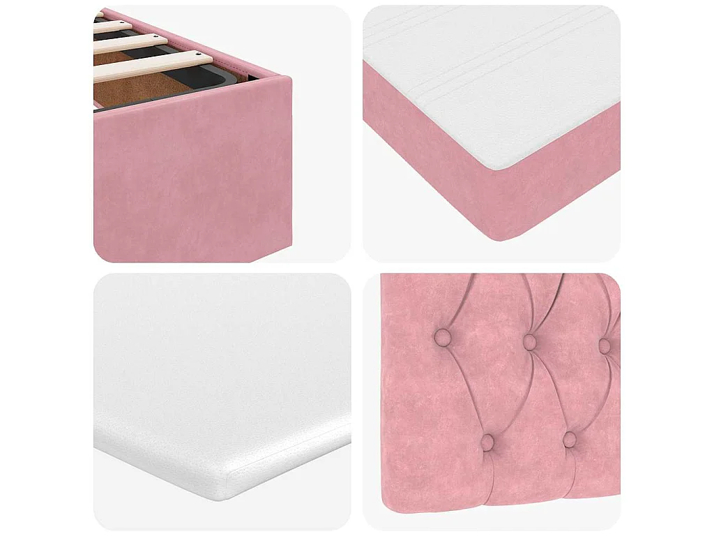 Cadre de lit ottoman avec matelas rose 100x200 cm velours