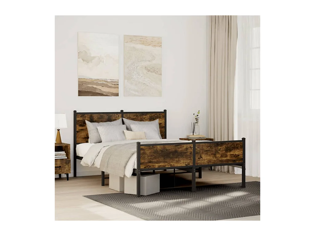 Cadre de lit en métal sans matelas chêne fumé 140x200 cm