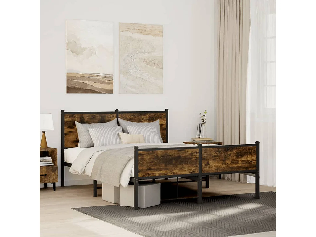 Cadre de lit en métal sans matelas chêne fumé 140x200 cm