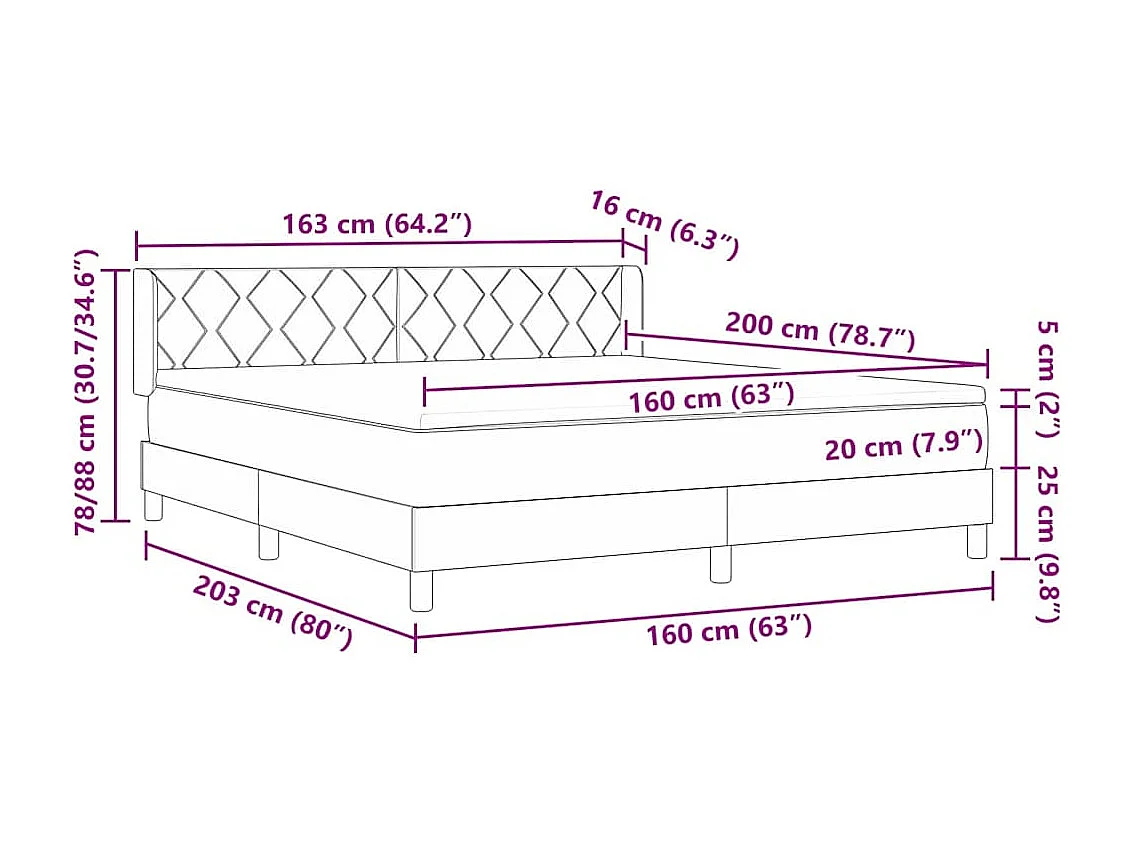 Boxspringbed met hoofdeinde Blauw 200 x 160 cm Stof