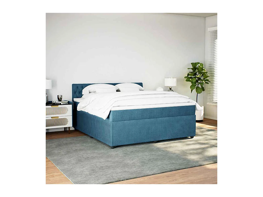 Sommier à lattes de lit et matelas bleu 180x200 cm velours