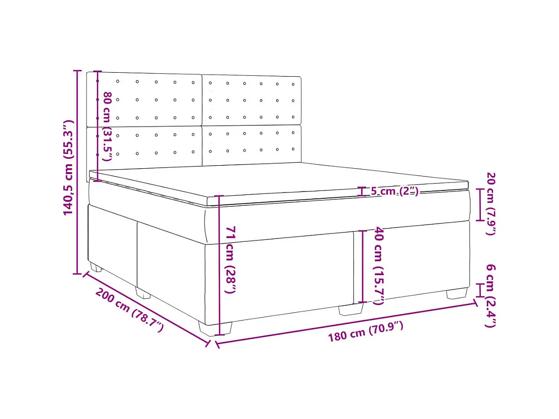 Boxspringbett mit Matratze Grau 180x200 cm Kunstleder
