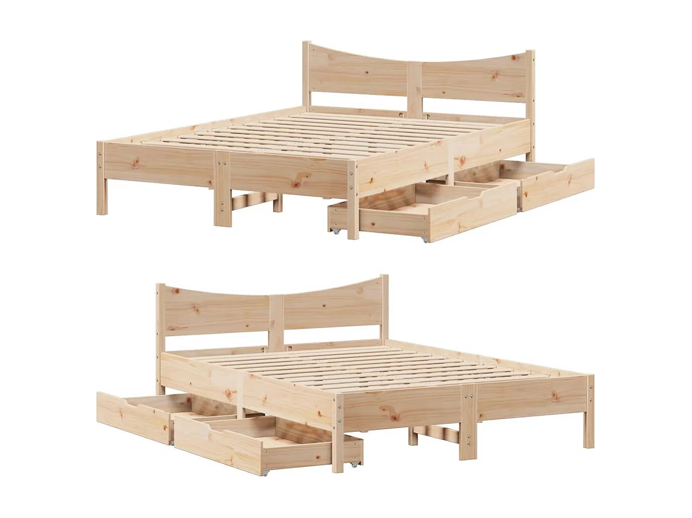 Cadre de lit avec tiroirs 140x200 cm bois de pin massif