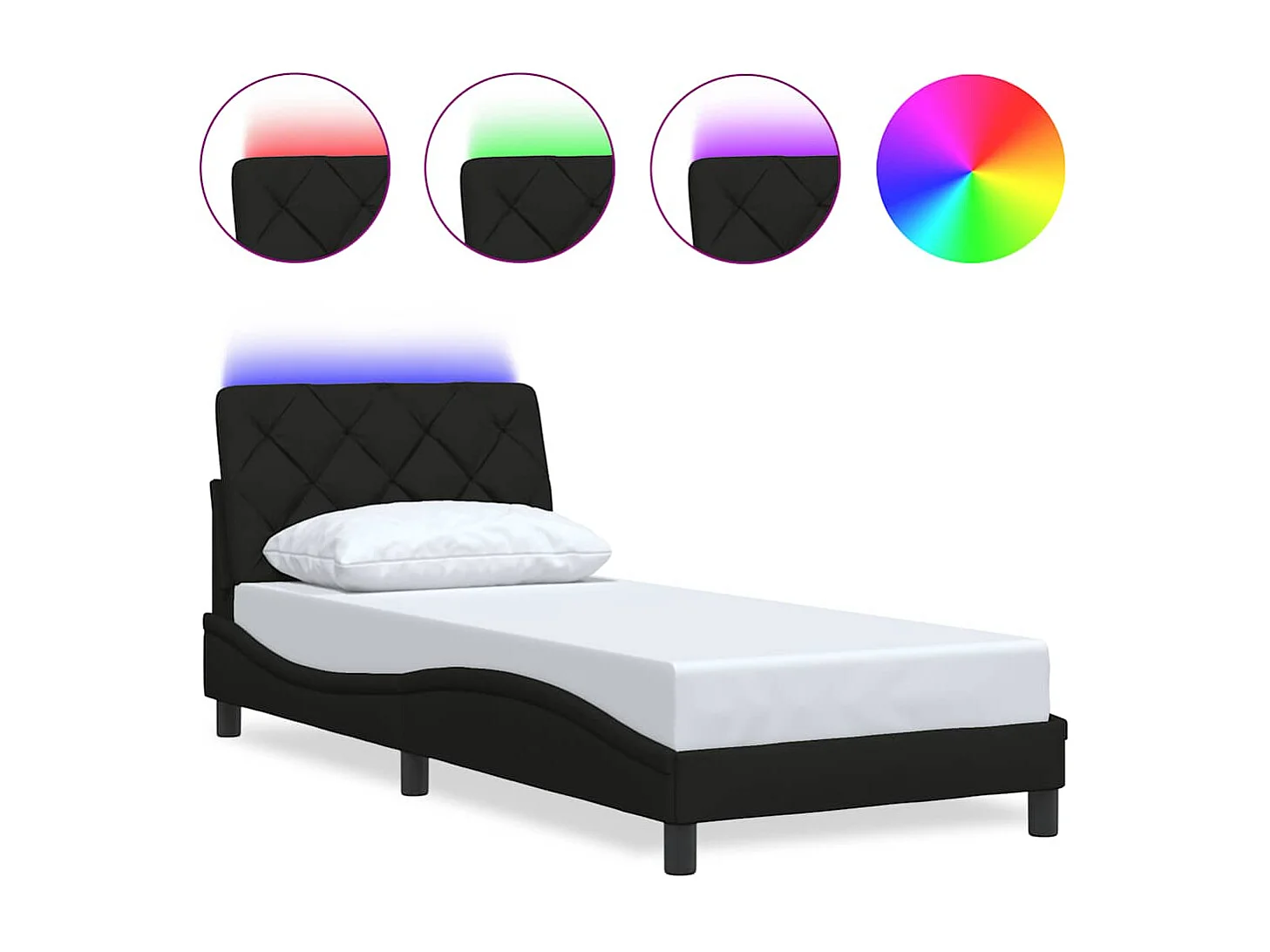 Cadre de lit avec LED sans matelas noir 90x190 cm tissu