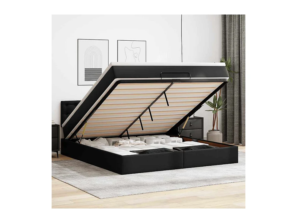 Lit ottoman avec matelas & LED Noir 180x200cm similicuir