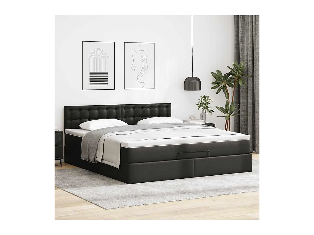 Lit ottoman avec matelas & LED Noir 180x200cm similicuir