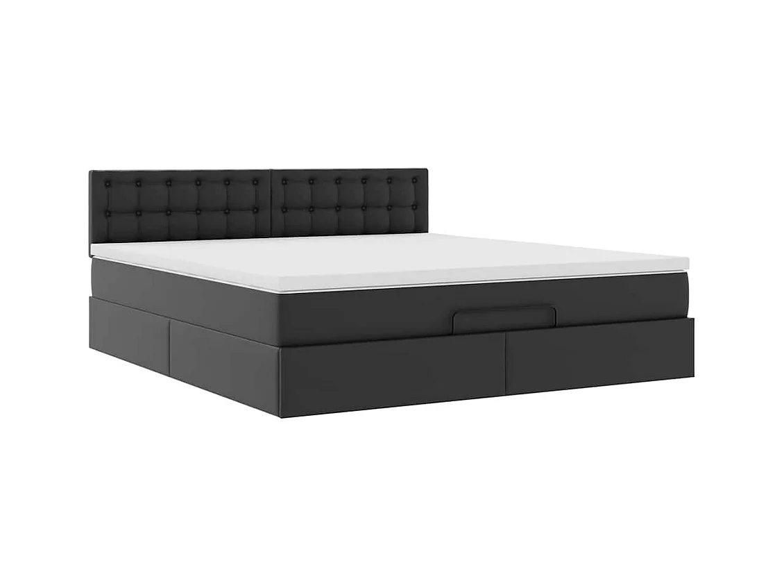 Lit ottoman avec matelas & LED Noir 180x200cm similicuir