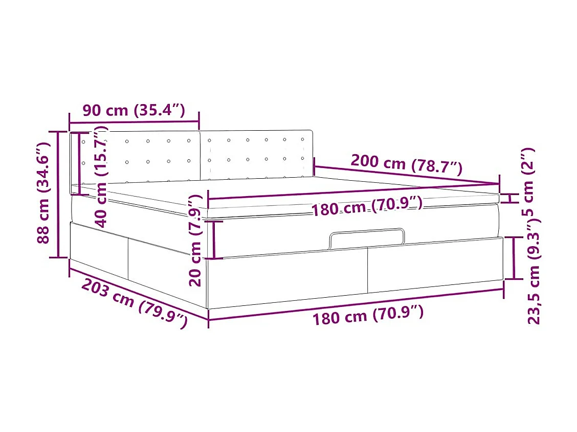 Lit ottoman avec matelas & LED Noir 180x200cm similicuir