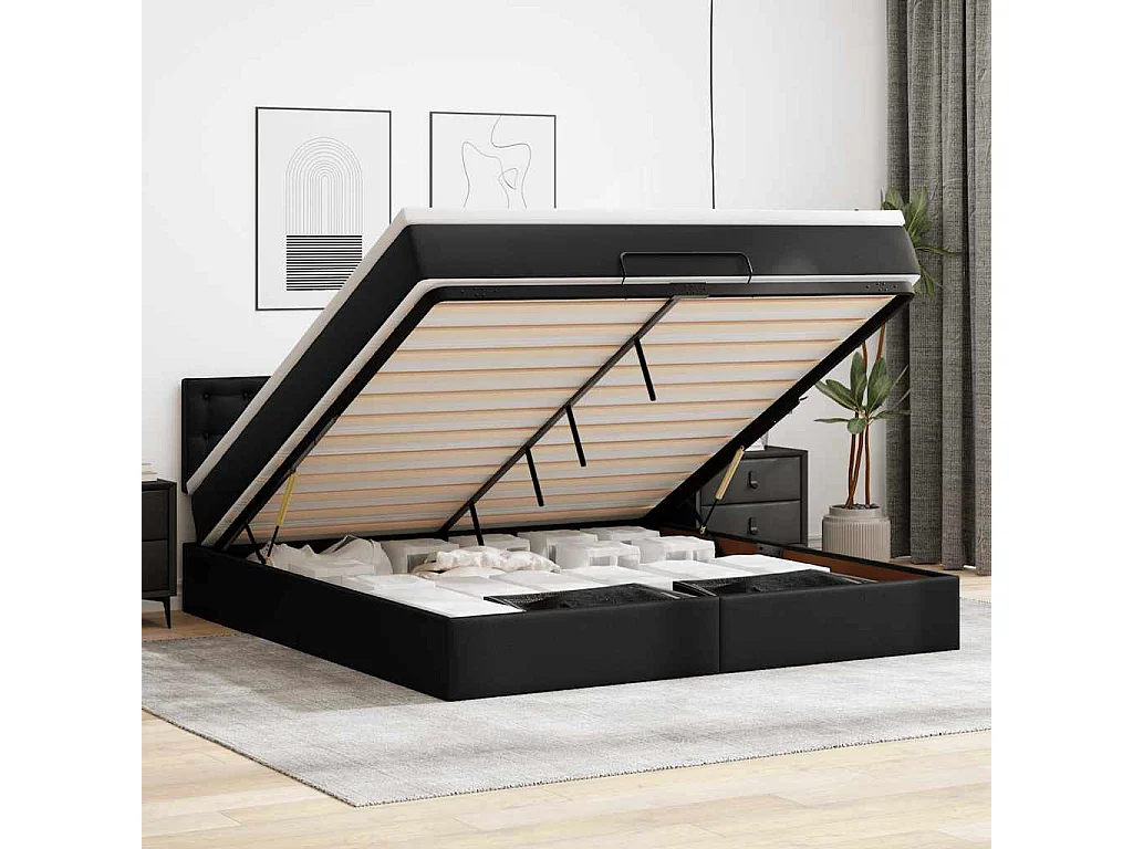 Pouf Letto con Materassi e LED Nero 180x200cm Similpelle