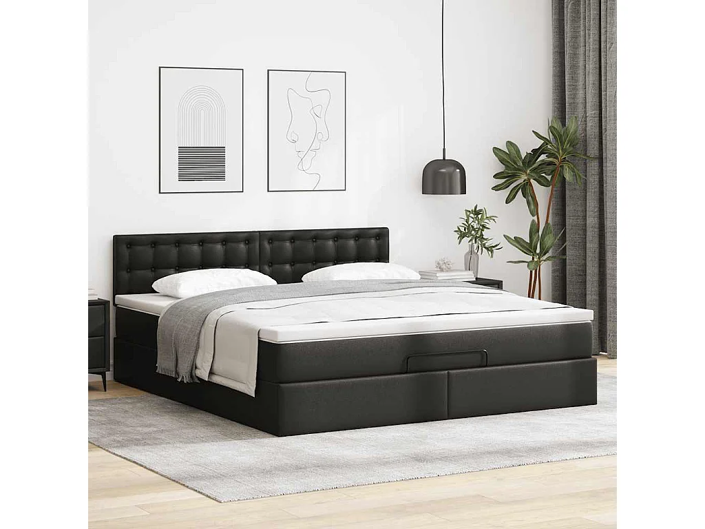 Pouf Letto con Materassi e LED Nero 180x200cm Similpelle