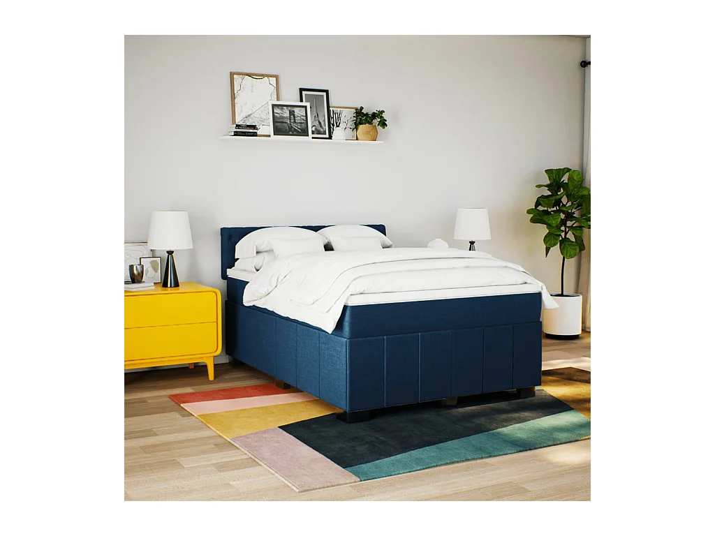 Boxspring met matras stof blauw 140x200 cm