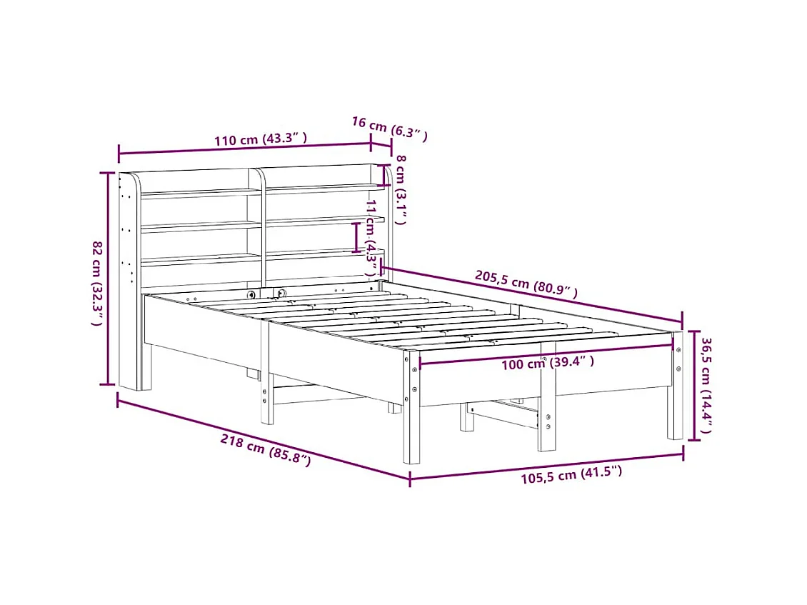 Bedframe zonder matras massief grenenhout wasbruin 100x200 cm