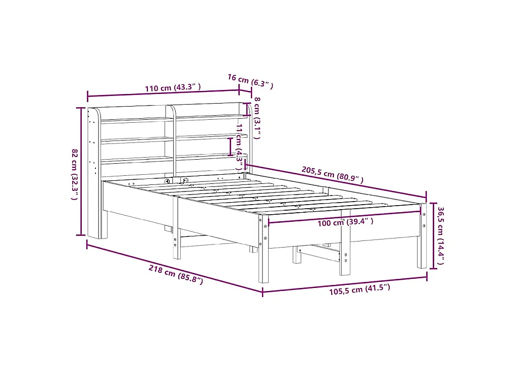 Cadre de lit sans matelas cire marron 100x200cm bois pin massif